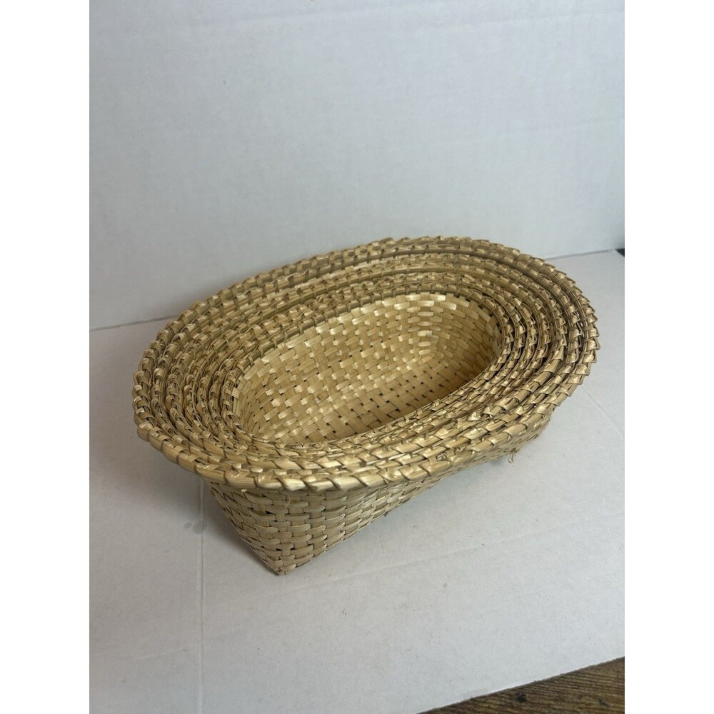 Handwoven Basket Set 7 Nested Oval Natural Wicker Boho Farmhouse Vintage Decor - Picture 3 of 12